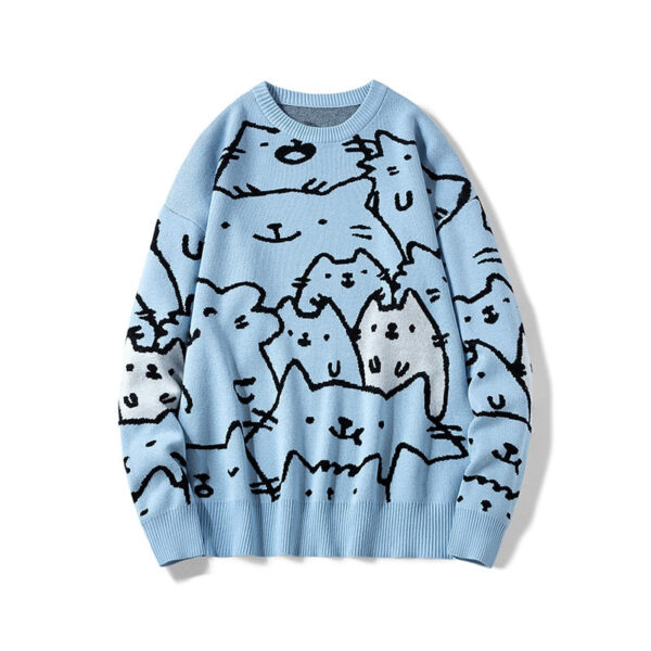 Sky blue Harajuku Anime cat pullover