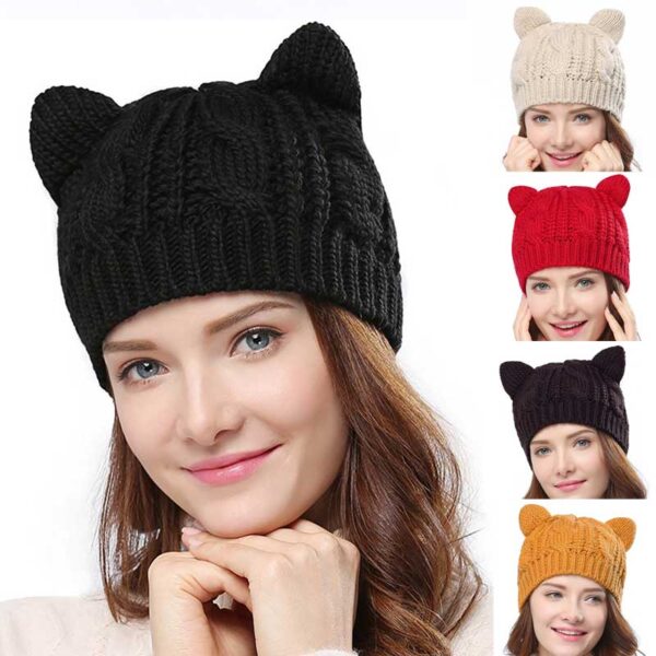 Knitted Beanie with Cat Ears