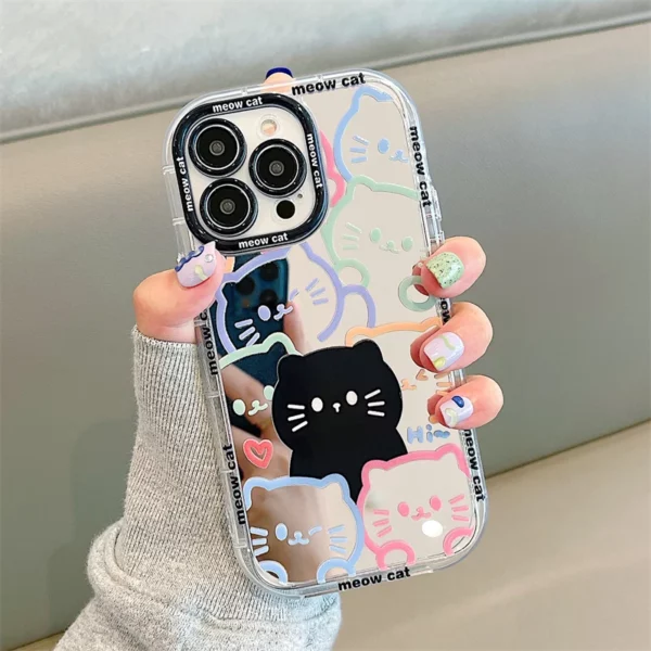 Plating-Mirror-Painted-Lines-Cute-Cat-Phone-Case-For-iPhone-14-13-11-12-15-Pro.webp